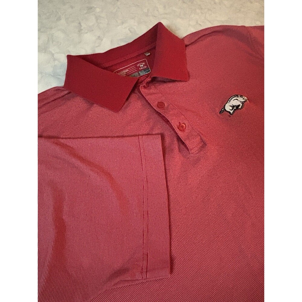 Cutter Buck Arkansas Razorbacks Polo Shirt Mens XL Red Striped Pima Cotton Golf